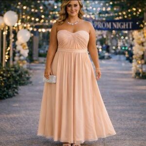 JENNY YOO PALE PINK STRAPLESS SWEETHEART CHIFFON FULL LENGTH FORMAL DRESS 16